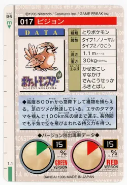 Pidgeot 017 1996 Pokemon Japanese Bandai Carddass Vending (Green Version) - Image 2