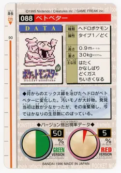 Grimer 088 1996 Pokemon Japanese Bandai Carddass Vending (Green Version) - Image 2