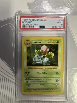 1999 POKEMON GAME BASE SET 30 IVYSAUR SHADOWLESS PSA 9 MINT - Image 1