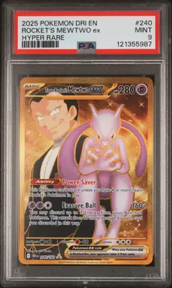 2025 POKEMON DRI EN-DESTINED RIVALS HYPER RARE TEAM ROCKET'S MEWTWO EX PSA 9 - Image 1