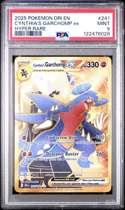 2025 POKEMON DRI EN-DESTINED RIVALS HYPER RARE #241 CYNTHIA'S GARCHOMP EX PSA 9 - Image 1