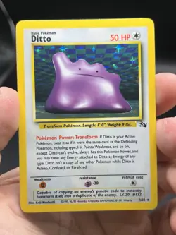 1999 Pokemon TCG Ditto Fossil 3/62 Holo Rare English WOTC NM - Image 3