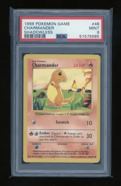 POKEMON Shadowless Base Set CHARMANDER 46/102 Common PSA 9 MINT Vintage Starter - Image 1