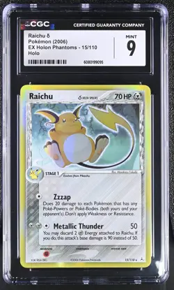 CGC 9 MINT Raichu 2006 EX Holon Phantoms 15/110 Holo Pokemon Card - Image 1