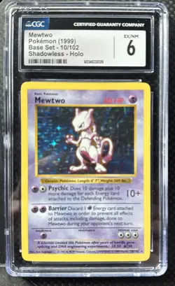 CGC 6 Mewtwo 1999 Base Set 10/102 Shadowless Holo Pokemon Card VINTAGE - Image 1