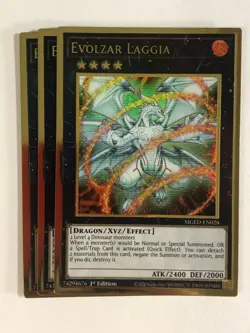 Yugioh TCG Premium Gold Rare 3x Playset Evolzar Laggia MGED-EN028 Near Mint - Image 1