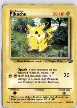 Pokemon TCG Pikachu 60/64 Jungle Unlimited WOTC 1999 Trading Card TCG - Image 1