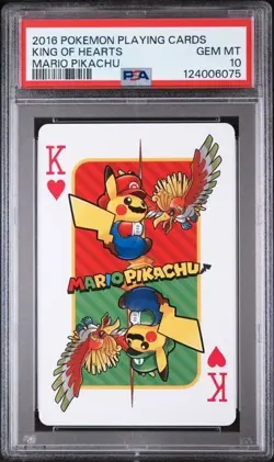PSA 10 GEM MINT 2016 POKEMON PLAYING CARDS MARIO PIKACHU KING OF HEARTS - Image 1