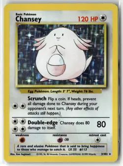 Chansey ? 003/102 Base Set Holo WOTC Vintage Pokemon MP - Image 1