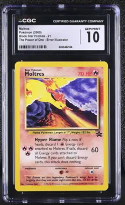 MOLTRES Black Star Promo Aoki Error #21 CGC 10 Gem Mint Pokemon - Image 1
