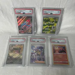 Pokemon 5 Card PSA Graded Lot Charizard Pidgey Roaring Moon Iono Pawmi Full Art - Image 1