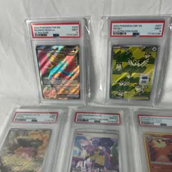 Pokemon 5 Card PSA Graded Lot Charizard Pidgey Roaring Moon Iono Pawmi Full Art - Image 3