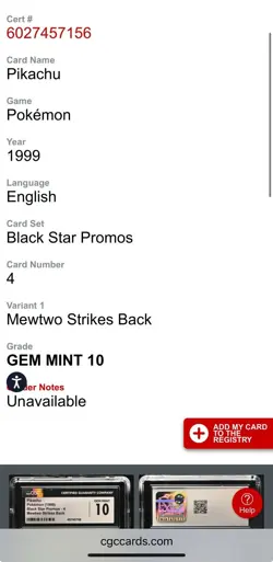 CGC 10 Gem Mint Pikachu 1999 Black Star Promos 4 WB Movie Pokemon Card PSA TAG - Image 4