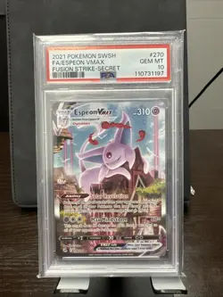 PSA 10 GEM MINT Pokemon Espeon VMAX Fusion Strike Secret 270/264 - Image 1
