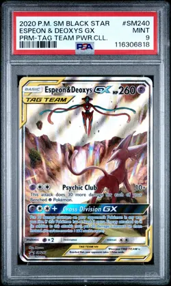 2020 POKEMON SM BLACK STAR PROMO TAG TEAM POWERS COLL ESPEON & DEOXYS GX PSA 9 - Image 1