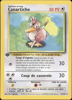 1999 Pokemon FRENCH 1st Edition Base Set Canarticho-Farfetch’d 27/102 NM - Image 1