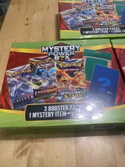 3x Pokemon Mystery Power Box 3-Booster Pack 1 Mystery Item 1 Code Card New! - Image 2