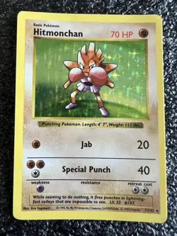 1999 Pokemon Base Set 7/102 Hitmonchan Shadowless Holo Card - Image 1
