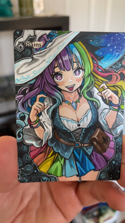Magic MTG Altered Painted Plains Rainbow Witch Anime Girl by white_alters - Image 2