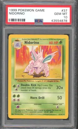 NIDORINO #37 PSA 10 1999 WOTC POKEMON Base Set Unlimited - Image 1