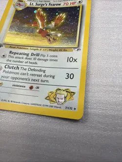 2000 Pokemon Gym Heroes 1st Edition Lt. Surge's Fearow Holo #7/132 - Image 3