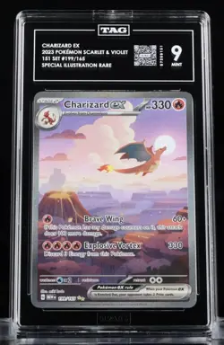 Charizard ex 2023 Pokemon 151 Mew EN Special Illustration Rare TAG 9 Mint #199 - Image 1