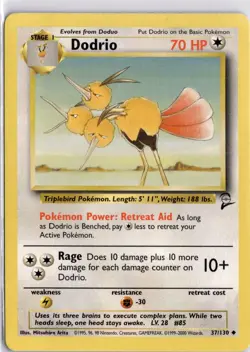 Dodrio 37/130 Base Set 2 Regular Pokemon TCG Trading Card WOTC - Image 1
