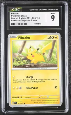 CGC 9 Pikachu 2023 Scarlet & Violet 151 025/165 Pokemon Together Stamp Card - Image 1