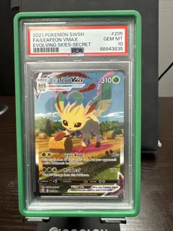 2021 POKEMON EVOLVING SKIES LEAFEON VMAX ALT ART 205/203 PSA 10 - Image 1