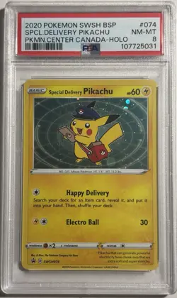 PSA 8 Special Delivery Pikachu SWSH074 - Sword & Shield Pokemon Center Promo - Image 1