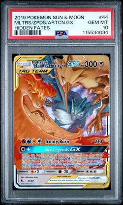 2019 POKEMON SUN & MOON HIDDEN FATES #44 MOLTRES & ZAPDOS & ARTICUNO GX PSA 10 - Image 1