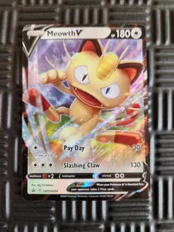 Pokemon Sword & Shield Promo Card Meowth V #SWSH004 LP - Image 1