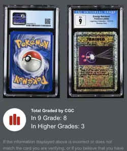Pokemon ENERGY RETRIEVAL 107/110 - LEGENDARY COLLECTION REVERSE HOLO - CGC-PSA 9 - Image 4