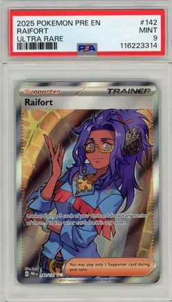 2025 Pokemon Prismatic Evolutions Raifort Ultra Rare #142 PSA 9 Mint - Image 1