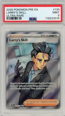 2025 Pokemon Prismatic Evolutions Larry’s Skill Ultra Rare #139 PSA 9 Mint - Image 1