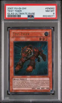 2007 YUGIOH GLAS-EN082 TEST TIGER ULTIMATE RARE PSA 8 NM #88246071 - Image 1
