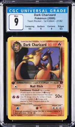 2000 POKEMON TEAM ROCKET - 1ST ED. #21/82 DARK CHARIZARD CGC 9 - Image 1