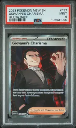 PSA 9 2023 POKEMON MEW EN-151 ULTRA RARE #197 GIOVANNI'S CHARISMA - Image 1