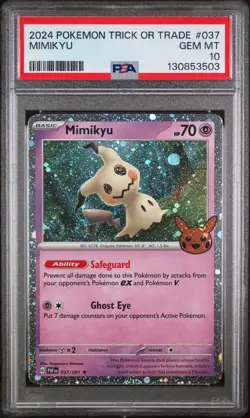 PSA 10 GEM MT Mimikyu 037/091 Cosmos Holo Rare Trick Or Trade Pokemon Card - Image 1