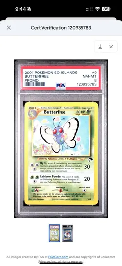 2001 Pokemon So. Islands Butterfree Promo #9 Psa 8 - Image 1