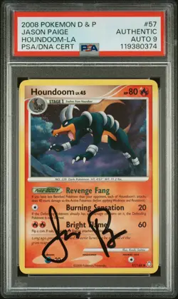 2008 POKEMON DIAMOND & PEARL LEGENDS AWAKENED #57 HOUNDOOM PSA AUTHENTIC AUTO 9 - Image 1