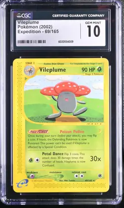 CGC 10 GEM MINT Pokemon Vileplume 69/165 Expedition Non-Holo 2002 E-Reader - Image 1