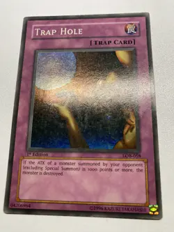Yugioh Trap Hole 1st Edition Super Rare LOB-058 HP - Image 1