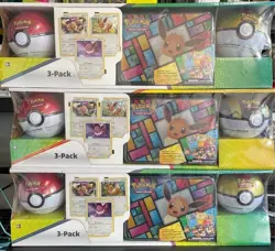 Pokemon Eevee Treasure Chest Tin & 2 Poke Balls - Foil Promo Cards 3-Pack Costco - Image 1