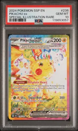 2024 POKEMON SSP EN-SURGING SPARKS SPECIAL ILLUSTRATION RARE PIKACHU EX PSA 10 - Image 1
