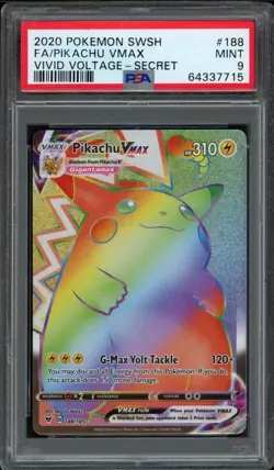 2020 Pokemon SWSH Vivid Voltage Pikachu Vmax 188/185 Secret PSA 9 Mint Full Art - Image 1