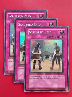 3x Yugioh DP09-EN029 Scrubbed Raid Super Rare Unlimited NM Near Mint x3 - Image 1