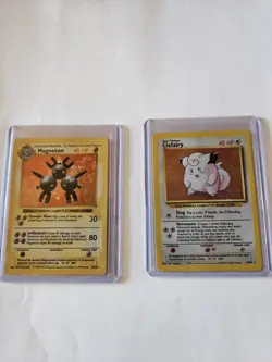 Vintage Pokemon Lot 2 Cards Shadowless Magneton And Base Set Clefairy Heavy Play - Image 1