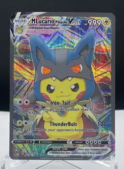 CUSTOM Pikachu, MLucario Pikachu Cosplay Holo Pokemon Card - Image 1