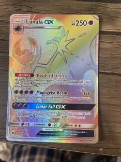 Pokemon TCG Lunala GX Rainbow Secret Rare Card Sun & Moon 153/149 - Image 1